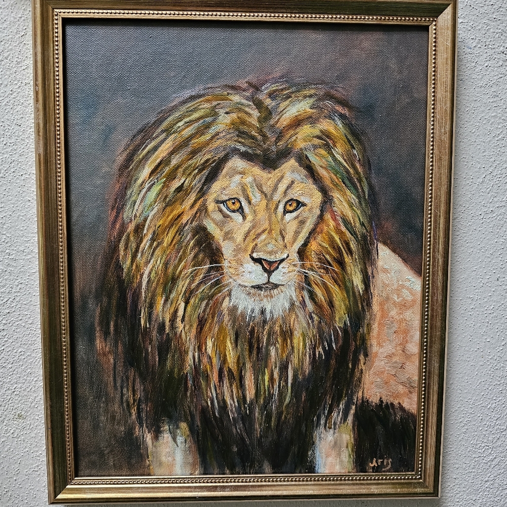 Abstract Still Life oil Painting of Lion with frame